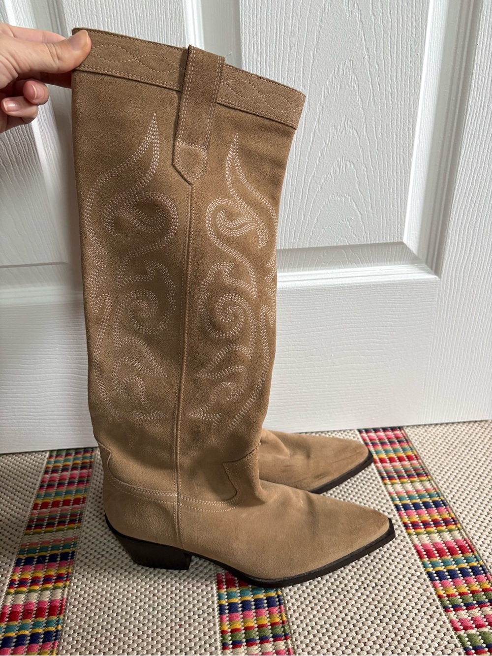 Zara Western Boho Tall Boots Suede Brown US 7 EU 38
